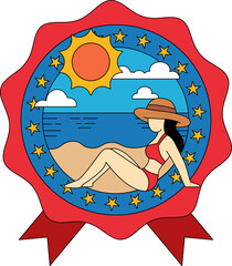 A woman is laying on the beach with a sun