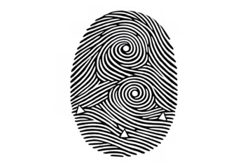 Biometric fingerprint recognizing secure personal identity data with abstract lines and swirling patterns on transparent background