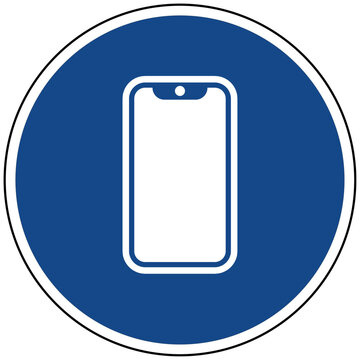 Blaues Gebotsschild Symbol Smartphone Handy Telefon Mobilger&auml;t Technik Icon Illustration Vektor