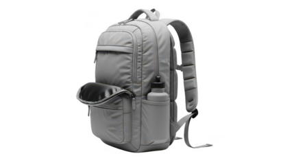 backpack png gray backpack png water bottle holder png front pockets png transparent background image