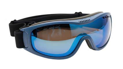 ski goggles png blue goggles png tinted lenses png black strap png winter accessory png transparent background image