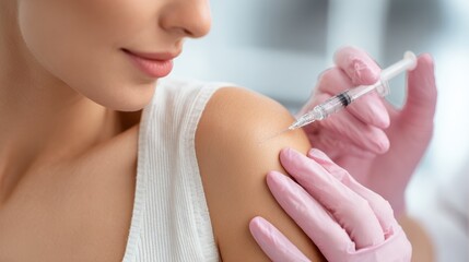 Naklejka premium A woman undergoing cosmetic procedures on her upper arms