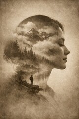 Loneliness and connection double exposure duo