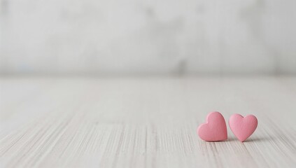 Fototapeta premium Two delicate pink heart-shaped candies symbolize love and affection, resting gently on a soft
