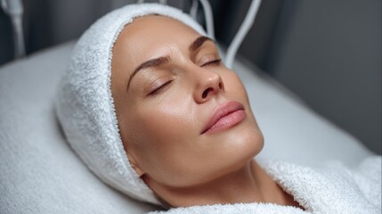 Beauty devices Anti aging and wrinkle treatment Microcurrent therapy Image of attractive woman Skincare center