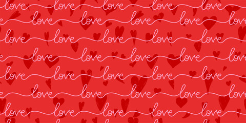 Obraz premium Valentine’s Day seamless pattern with heart shapes. Romantic vector design for fabric, cotton, satin, carpet, wallpaper, textile prints, wrapping paper, gift packaging and festive love backgrounds.