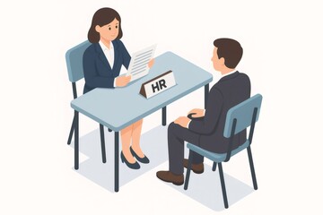 Human resources manager conducting a job interview with a male candidate. Recruitment and employment concept