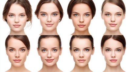 Collection of diverse cropped female faces on a white background Smooth fresh complexions Skin care
