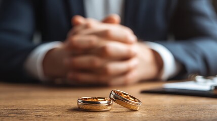 Divorce due to infidelity businessman with wedding ring in office facing anxiety over toxic relationship and commitment issues