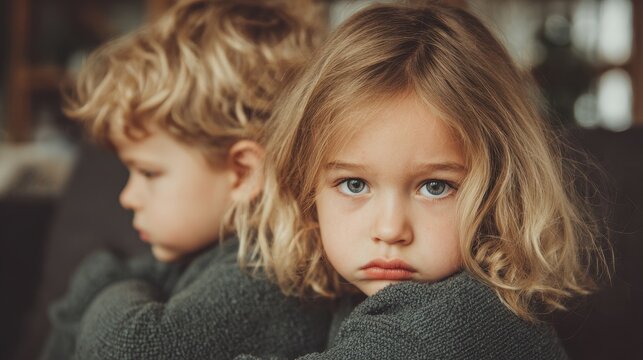 Distressed siblings embrace affected by parents argument featuring a conflict and ignored mother and father highlighting children s pain in divorce