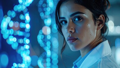 Genetic Insight Concept: Researcher analyzing chromosome data on digital interface
