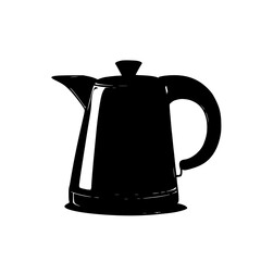 Obraz premium Matte black electric kettle line art illustration on white background, minimalist vector drawing for modern kitchen decor and product branding