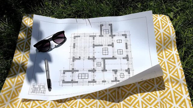 Architectural blueprint design plans house construction building layout sketch diagram real estate property development engineering concept visualization