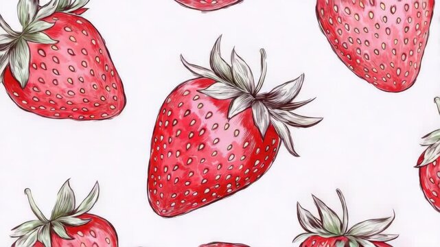 A pattern of strawberries in a repeating watercolor design.