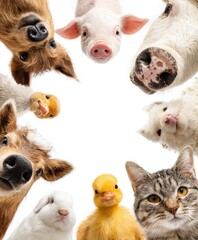 Animals' faces frame a white background