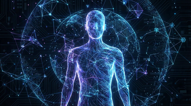 Digital Human Silhouette with Neural Network for AI Concept - Powered by Adobe