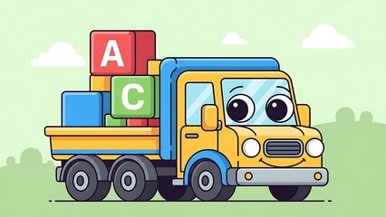 Cartoon truck with alphabet blocks.