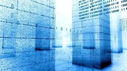 Futuristic cityscape with binary code skyscrapers and digital landscape - Powered by Adobe