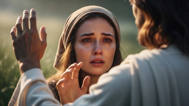 Mary Magdalene meets Jesus Christ after the resurrection.