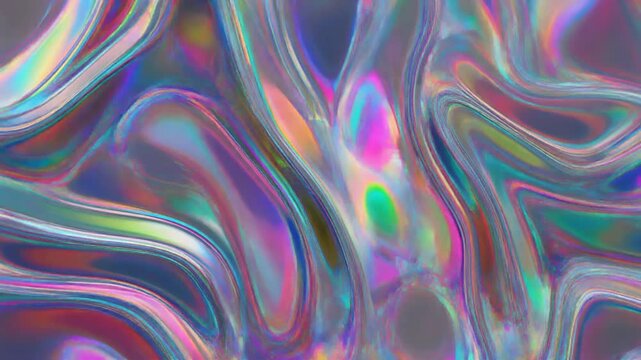 Abstract Iridescent Holographic Liquid Texture with Vibrant Rainbow Swirls Creating Futuristic Metallic Fluid Motion Background for Creative Design