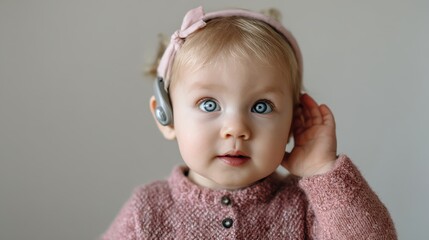 Young girl with a hearing aid disability and deafness theme