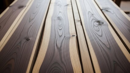 Close-up of polished wooden planks, alternating light and dark shades