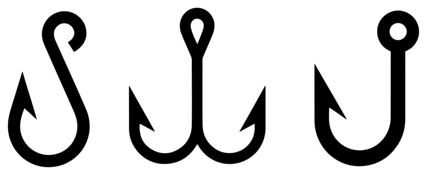 fishing hook hanging lure icon set