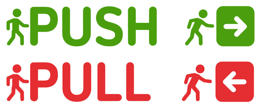 push pull door icon sign set