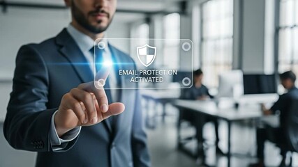 Businessman interacting with digital email protection system for the concept of Cybersecurity. - Powered by Adobe