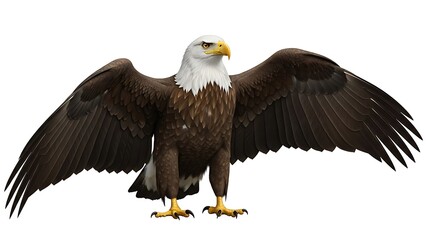 Obraz premium Stunning Realistic Bald Eagle Illustration Standing with Wings Spread Wide, Isolated Wildlife Vector Art Representing Strength, Power, and Independence on White Background.