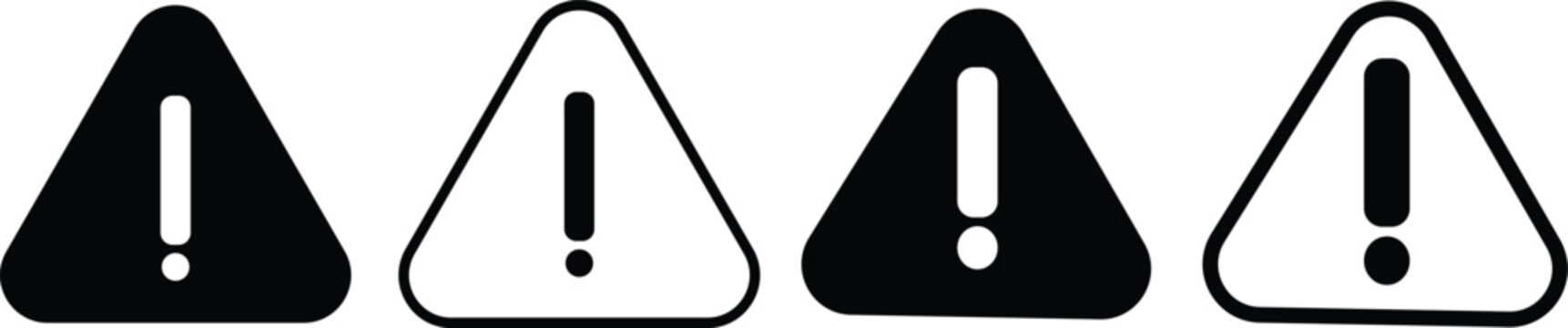 Warning icon set. Alert signal symbols. Caution and danger notice design. Hazard sign. Exclamation icons
