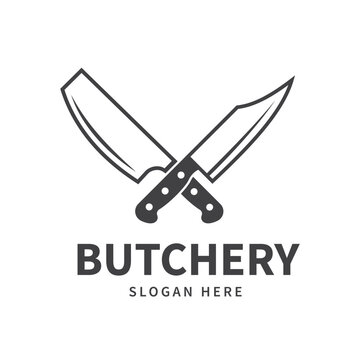 Crossed Meat Cleaver and Chef Knife Logo