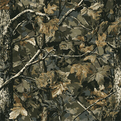 Woodland hunting camouflage seamless pattern with tree bark. Camouflage pattern background for hunting and military purposes.