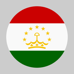 Flag of Tajikistan in circular shape with accurate proportions and official colors. Representing national identity and patriotism