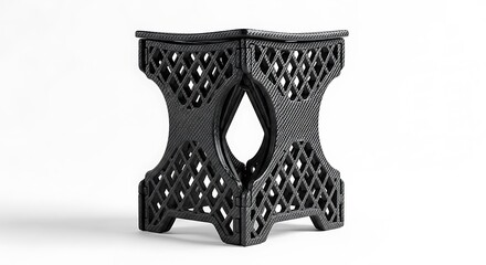 Black foldable stool with diamond pattern texture on white background furniture seat