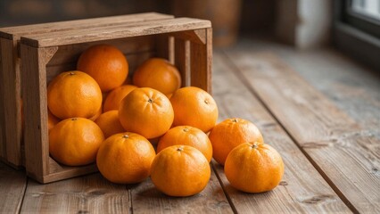 Fresh Oranges in a Wooden Crate