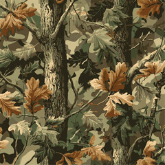 Mossy oak vector camouflage seamless pattern trendy style camouflage repeat print vector illustration hunting texture. Vector hunting camouflage background