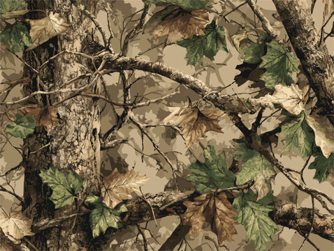 Tree hunting pattern. Camouflage background. Seamless pattern. Digital camouflage. Abstract camo. Forest background. Jungle texture. Real tree hunting camouflage pattern. Vector camo seamless pattern.