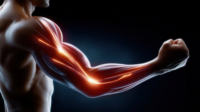 Flexed Human Arm with Highlighted Muscle Anatomy