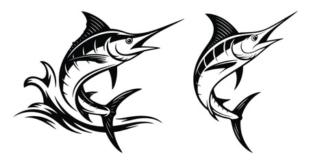 Jumping marlin or sailfish, Marlin leaping from the waters, vector graphics suitable for logos, icons, or illustrations © magic390