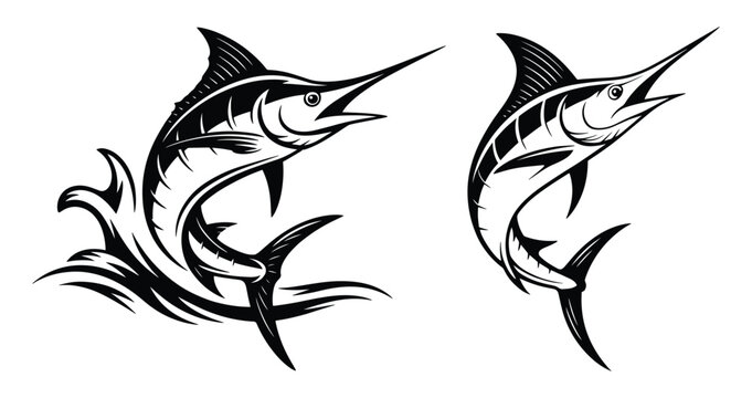 Jumping marlin or sailfish, Marlin leaping from the waters, vector graphics suitable for logos, icons, or illustrations