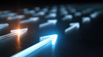 Dynamic Light Arrows Moving Forward in a Directional Pattern Illustrating Progress and Innovation in Technology