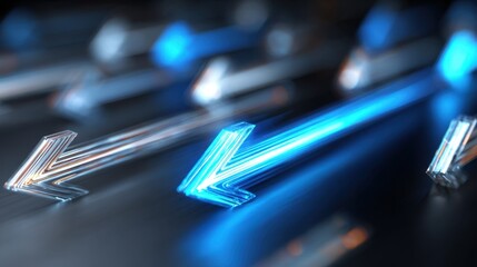 Blue and Clear Arrows Moving Forward in a Dynamic Motion Display on a Dark Background