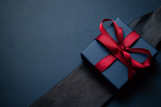 Elegant Gift Box with Red Ribbon on Dark Background