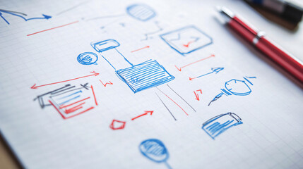 Business strategy concepts sketched on paper with pen