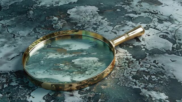 Gold-toned detective's magnifying glass on a speckled surface, evoking the spirit of mystery and investigation.