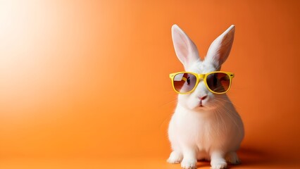 Easter bunny wearing sunglasses on orange background easter fun