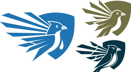 Obraz premium Set of 3 Flying Bird Shield Logos Vector