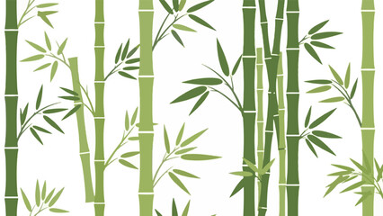 Obraz premium Green bamboo forest on white background with tall stalks and leaves, natural plant pattern flat vector illustration