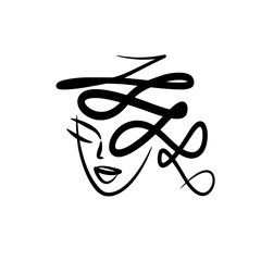 Beauty salon logo. Young woman face and hairstyle - vector icon. Female fashion avatar.